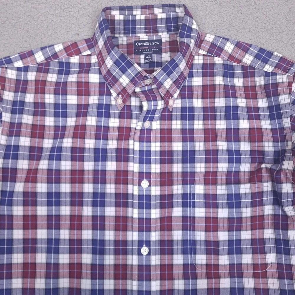 Croft & Barrow Shirt Mens 16.5 34/35 XL Plaid Classic Fit True Comfort‎
